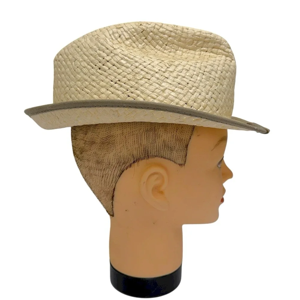 True Religion Sz L/XL 100% Paper Straw Embroidered World Tour Buddha Trilby‎ Hat